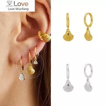 925 Серебряные серьги-пряжки для ушей, гипоаллергенные женские серьги-кольца, подвески из ракушек и циркония, ювелирные изделия, модные ювелирные изделия высокого класса, женские подарки