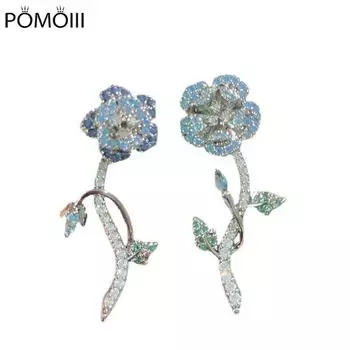 925 Серебряные Серьги Ретро Мода Черное Золото Роза Цветок Серьги-гвоздики Для Женщин Помолвка Свадьба Свадебные Ювелирные Изделия Подарки синий