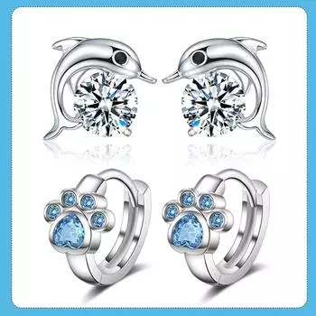 925 серебряные синие серьги-кольца со следами животных для женщин, модные серебряные серьги с дельфинами, ювелирные изделия