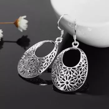 925 серебряные винтажные полые серьги с цветами для женщин серебряные украшения