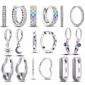 925 Серебряные женские серьги-кольца, модные серьги-подвески, подарок для девушки, сверкающие серьги в форме сердца со звездой и луной из фианита