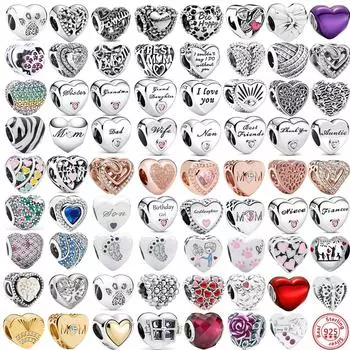 925 Серебряных Ангелов Мама Генеалогическое Древо полые в форме сердца модные блестящие бусины подходят оригинальные подвески браслеты женские ювелирные изделия «сделай сам»