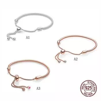 925 Серебряных бусин Очарование Регулируемый браслет-цепочка из змеиной кости Простой классический DIY аксессуар Базовый браслет Adjustable золотой