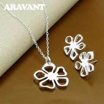 925 Серебряных Цветов Ожерелье Серьги Свадебный Комплект Ювелирных Изделий Для Женщин Партии Ювелирных Изделий Подарки