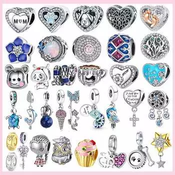 925 Серебряных Дельфинов Черепахи Бусины Бабочка Кошка Собака Подвески Цветок Мама Сердце Подвеска Для Оригинальных Браслетов Ювелирные Изделия