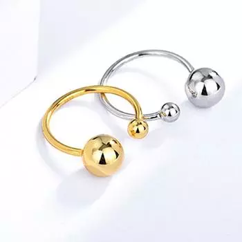 925 Серебряных Глянцевых Больших Маленьких Шариков Открытые Манжеты Кольца Для Женщин Девушка Новая Мода Модные Ювелирные Изделия Подарок Партии Свадьбы Resizable золотой