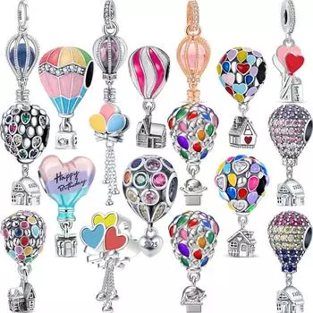 925 Серебряных Красочных Воздушных Шаров Дом Сердце Подвески Для Мальчиков Девочек Классические Бусины Подходит Подвески Браслет Ювелирные Изделия
