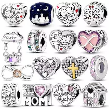 925 Серебряных Шармов для всей семьи, Fitnew, оригинальный браслет, подвеска «сделай сам», сестра, мать, любовь, дружба