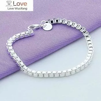 925 Серебряный Браслет 4MM Венецианский Серебряный Браслет Женский Шарм Ювелирные Изделия Женские Мужские Ювелирные Изделия Подарок