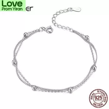 925 Серебряный браслет-цепочка для женщин с круглыми бусинами, двухслойные браслеты-цепочки для женщин, ювелирные изделия из стерлингового серебра Scb131