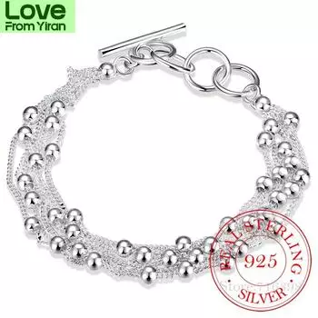925 Серебряный Браслет Для Женщин Изящные Ювелирные Изделия Оптовая Продажа Настоящие Чистые Шесть Кисточек Бусины Ol Женский Простой Специальный Бренд Подарок