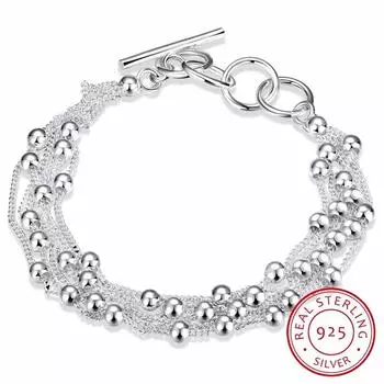 925 Серебряный браслет для женщин, ювелирные изделия оптом, настоящие чистые шесть бусин с кисточками, женский простой специальный брендовый подарок Ch101