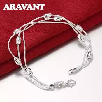 925 Серебряный браслет из бисера для женщин, модные ювелирные изделия 20cm