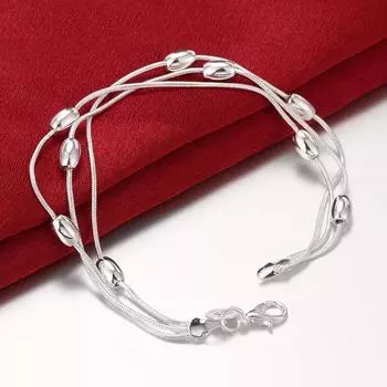 925 Серебряный браслет из бисера для женщин, модные ювелирные изделия 20cm