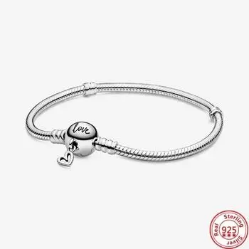 925 Серебряный браслет с пряжкой-ковшом и двойной петлей из змеиной кости, браслет-цепочка, DIY Fit, безопасный браслет с бусинами для женщин и девочек, ювелирные изделия, подарок 17cm