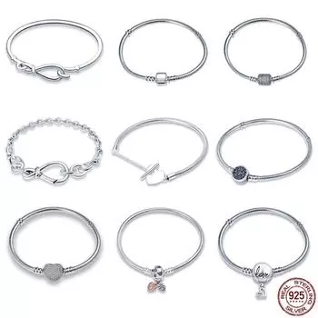 925 Серебряный Браслет Сердце Браслет Женские Ювелирные Изделия Подходит для Оригинальный Дизайн Браслет Из Бисера Ручной Работы DIY Ювелирные Изделия 17cm