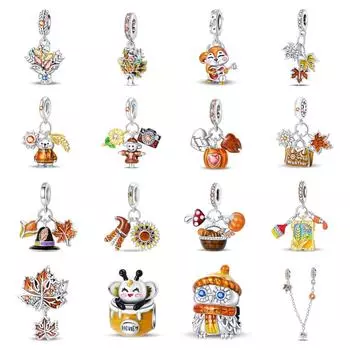 925 Серебряный DIY Стиль Ювелирные Изделия Аксессуары Браслет Осенний День Благодарения Кленовый Лист Сова Подвеска Бисер Ювелирные Изделия Подарок