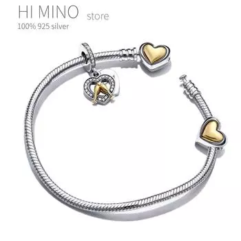 925 Серебряный Европейский Браслет с подвеской в форме сердца, подходит для женщин, ювелирные изделия, змеиная цепочка, розовое золото, металл, модные изящные браслеты 17cm