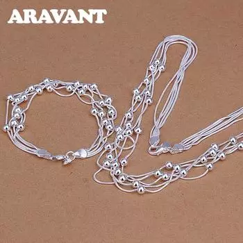 925 Серебряный гладкий браслет из бисера, набор браслетов для женщин, модные украшения