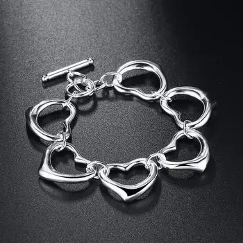 925 Серебряный комплект ювелирных изделий Любовь Сердце Шарм Браслеты Ожерелья Цепи Для Женщин Серебряные Ювелирные Изделия