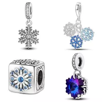 925 Серебряный Любовь Зима Снежинка Бусины Кулон Бусины Diy Браслет Ожерелье Изготовление Ювелирных Изделий