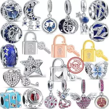 925 Серебряный Lucky Cat Pixiu Китайский Тигр Феникс Разделенный Инь и Ян Замок Ключ Бусина Подходит Оригинальные Подвески Браслет DIY