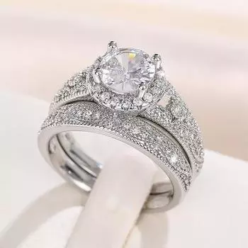 925 Серебряный обручальный комплект колец для женщин с блестящим кубическим цирконием 2 шт. элегантные женские аксессуары для вечеринок роскошные модные ювелирные изделия 6