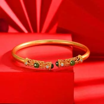 925 серебряный полый серебряный браслет женская мода серебряный позолоченный инкрустированный натуральный хетианский серебряный браслет осень 925 Silver