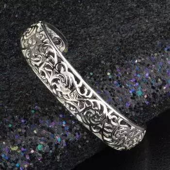 925 Серебряный полый узор Открытый браслет-манжета для женщин Свадебная вечеринка Серебряные украшения