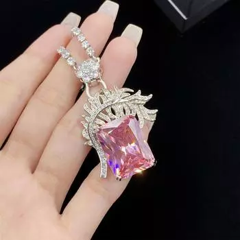 925 Серебряный Розовый Цирконий Кулон Ожерелье Изысканные Аксессуары Для Шеи для Танцевальной Вечеринки Роскошные Модные Женские Ювелирные Изделия 47cm