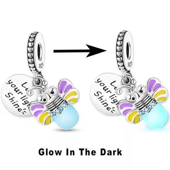 925 Серебряный Шарм Хамелеон Светлячок Лампочка Светлячок Звезда Луна Подвеска Подходит Оригинальный Браслет Diy