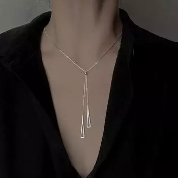 925 Серебряный треугольный кулон, ожерелье, женская простая цепочка на ключицу, элегантный темперамент, подарочные ювелирные изделия серебряный