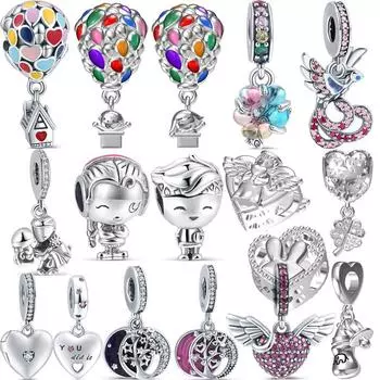 925 Серебряный воздушный шар для мальчиков и девочек, луна, дерево, звезды, сердце, бутылка ангела, соска, бусины, подходят оригинальные подвески, браслет, женские ювелирные изделия CHINA