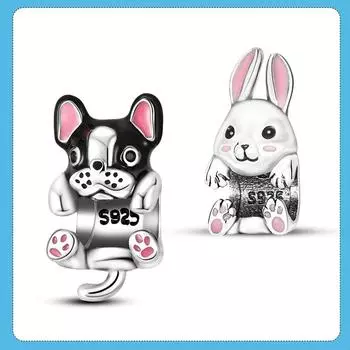 925 Щепка Французский Шарм Собачка Животное Собака Бусины подходят для Женщин Бренд Шарм Браслет Изготовление Ювелирных Изделий