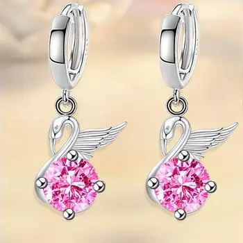 925 штамп посеребренные женские серьги милый гусь подвеска в форме капли разноцветные серьги с цирконом для женщин ювелирные изделия для девочек белый