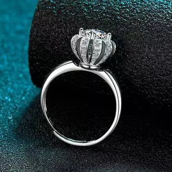 Кольцо с короной из серебра 925 пробы, персонализированное простое полое открытое кольцо с подсолнухом, бриллиантовое кольцо в 1 карат opening adjustable