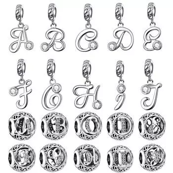 925 Silver Bracelet Charm Alphabet A-Z Alphabet Charm Beaded Women s DIY Pendant Jewelry
