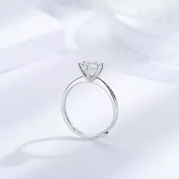 925 Silver Classic Six-Claw Ring Women S Crown 18K White Gold Couple Ring One Carat Diamond Ring opening adjustable