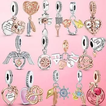 925 Silver Clover Ladybug Dreamcatcher Dangle Charms Beads Fit Original Bracelet Necklace Charms Jewelry