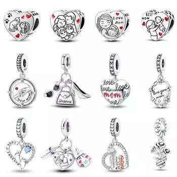 925 Серебряный Цвет Любовь День Матери Коллекция Шармы Бусины Для Мамы Подходит 925 Оригинальные Браслеты DIY Ювелирные Изделия Подарки На День Рождения