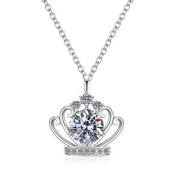 925 Silver Crown Necklace Trendy Fashion 2 Carat Diamond Pendant Simple Personality Collarbone Chain 925 Silver