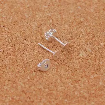 925 Silver Ear Studs Ear Stud Accessories Silver Ear Studs Half Silver Stud Earrings Flat Head Stud Earrings DIY Pearl Ear Studs Empty Holder Material 4mm1 pair (including earplugs)