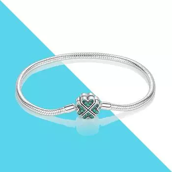 925 Silver Four Leaf Clover Clasp Snake Chain Bracelet Fit Charms Bead Diy for Original Charm Bracelet Jewelry Making 20cm