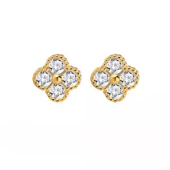 925 Silver Four-Leaf Clover Stud Earrings, Small Fragrant Wind Exquisite Lucky Grass Earrings, Niche Design 18K Gold Flower Earrings. 925 Silver