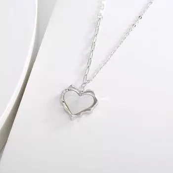 925 Silver Fritillary Necklace National Tide Inlaid White Fritillary Heart Pendant Vintage Jewelry Valentine s Day Gift 925 Silver