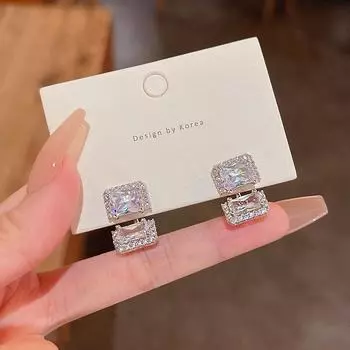 925 Silver Geometric Zircon Earrings: Trendy, Luxurious, and Unique for Women