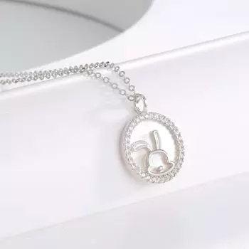 925 Silver Happy Rabbit Necklace Bunny Pendant Gift 2025 Design Light Luxury Niche Collarbone Chain 925 Silver
