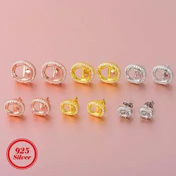 925 Silver Luxury Oval Empty Holder Inset Drop Earrings Rose gold oval 3*5mm