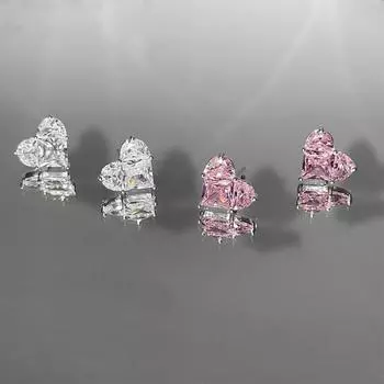 925 silver needle big love stud earrings atmospheric high-end female exquisite sweet pink super flash zircon autumn and winter earrings 925 silver needle