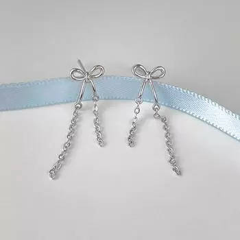 925 silver needle bow stud earrings women s niche unique high-end chain fringed earrings light luxury new earrings 925 silver needle